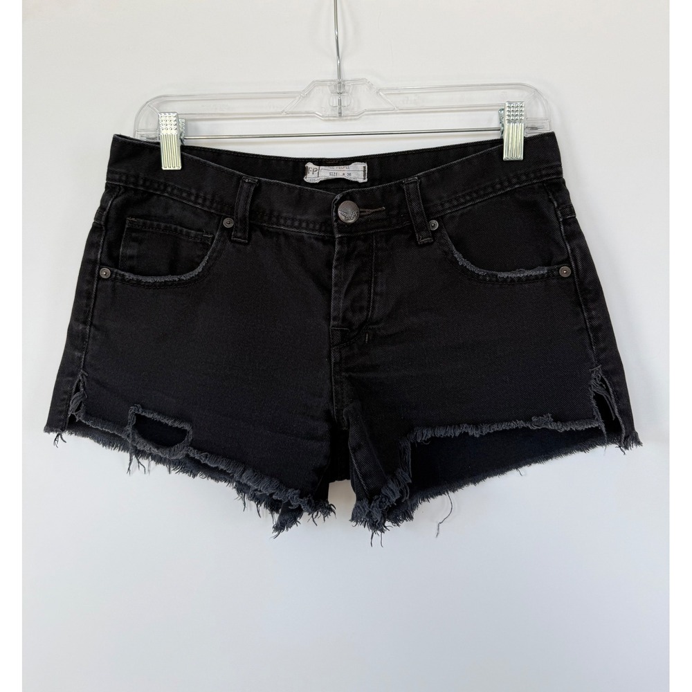 Free People Black Denim Raw Micro Shorts 26 Fits 28 Distressed Grunge‎ Festival
